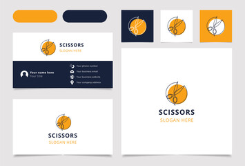 Naklejka premium Scissors logo design with editable slogan. Branding book and business card template.