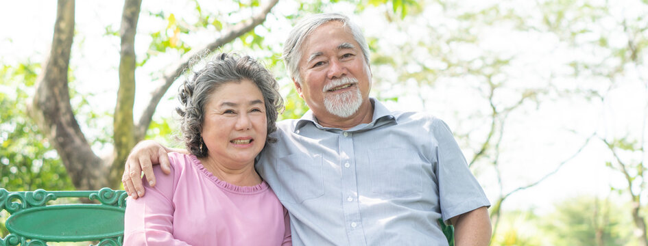 Healthy asian senior couple smiling with happiness