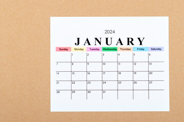 Calendar Desk 2024: January is the month for the organizer to plan and deadline with an orange...