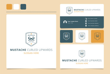 Mustache curled upwards logo design with editable slogan. Branding book and business card template.