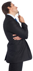 Digital png photo of thinking caucasian businessman looking up on transparent background
