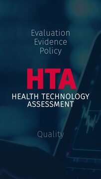 Health Technology Assessment (HTA) in a Word Cloud Animation. Vertical Video