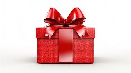 Gift with red satin ribbon and bow on white background 