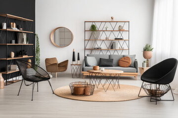 modern living room with a collection of geometric-inspired furniture, generative AI