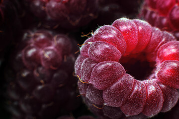 fresh sweet red raspberries texture close up macro