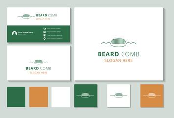 Beard comb logo design with editable slogan. Branding book and business card template.