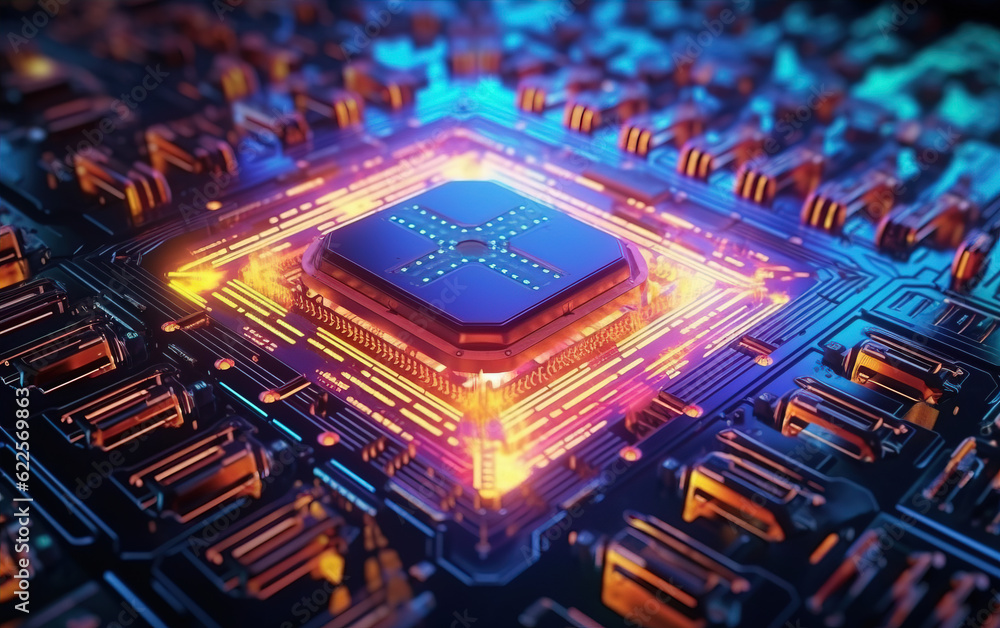 Poster technology chip motherboard,created with generative ai tecnology.