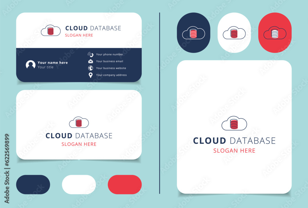 Poster cloud database logo design with editable slogan. branding book and business card template.