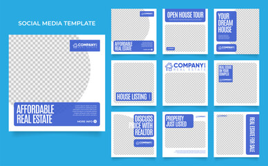 social media template banner house architecture service promotion. fully editable instagram and facebook square post frame puzzle organic sale poster