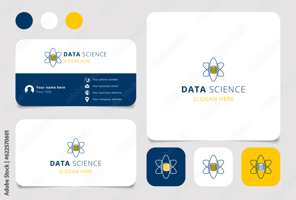 Poster data science logo design with editable slogan. branding book and business card template.