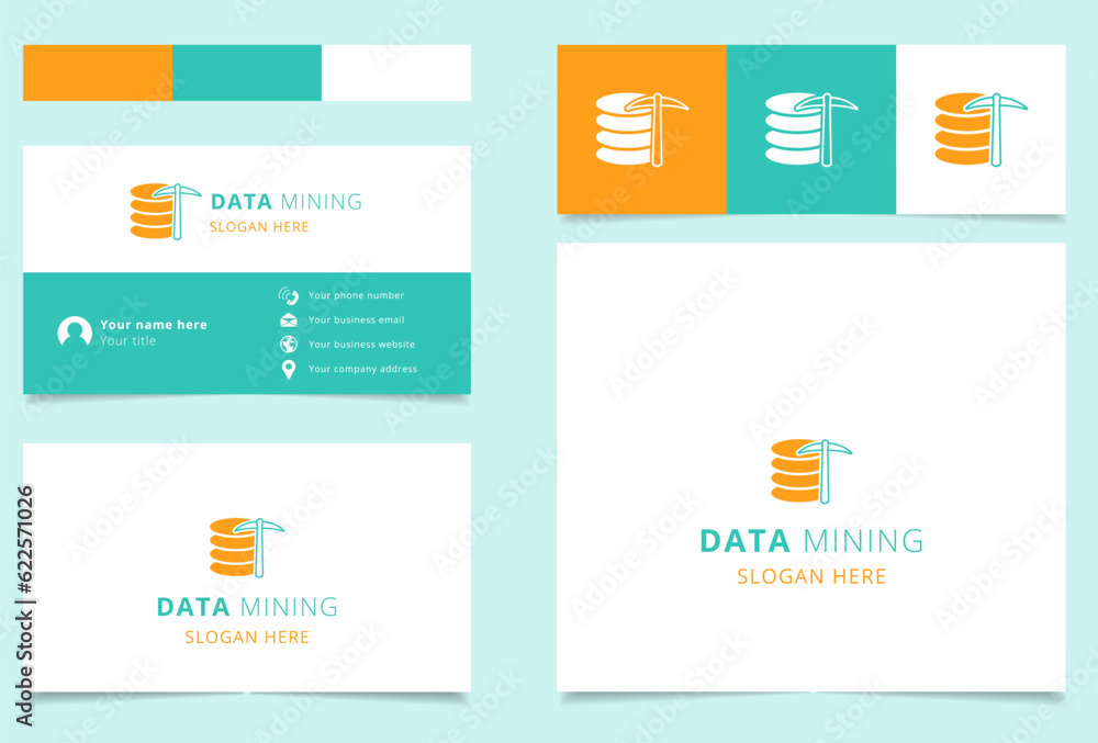 Poster data mining logo design with editable slogan. branding book and business card template.