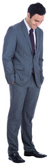 Digital png photo of happy asian businessman looking down on transparent background