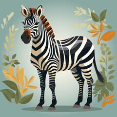 Fototapeta na wymiar Zebra standing in front of plant with leaves on it's sides.