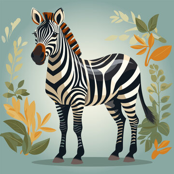 Zebra standing in front of plant with leaves on it's sides.