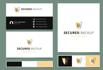 Secured backup logo design with editable slogan. Branding book and business card template.