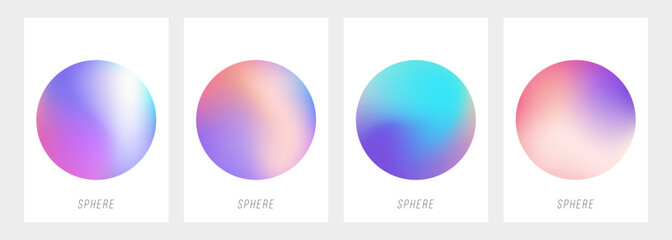 Blurred spheres. Set of abstract backgrounds with color gradient round shapes. Vector illustration.