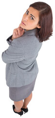 Digital png photo of anxious hispanic businesswoman turning around on transparent background