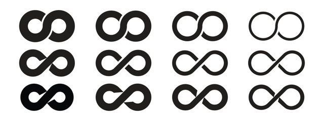 Infinity symbol. Infinity loop icons. Vector unlimited infinity, endless, eternity, infinite, loop symbols. Unlimited endless line shape sign collection icons flat style - stock vector