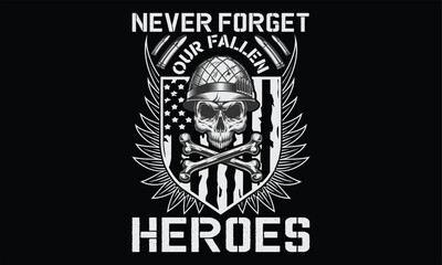 Never Forget Our Fallen Heroes - Veteran T shirt Design, Hand lettering illustration for your design, Modern calligraphy, banner, flyer and mug, Poster, EPS