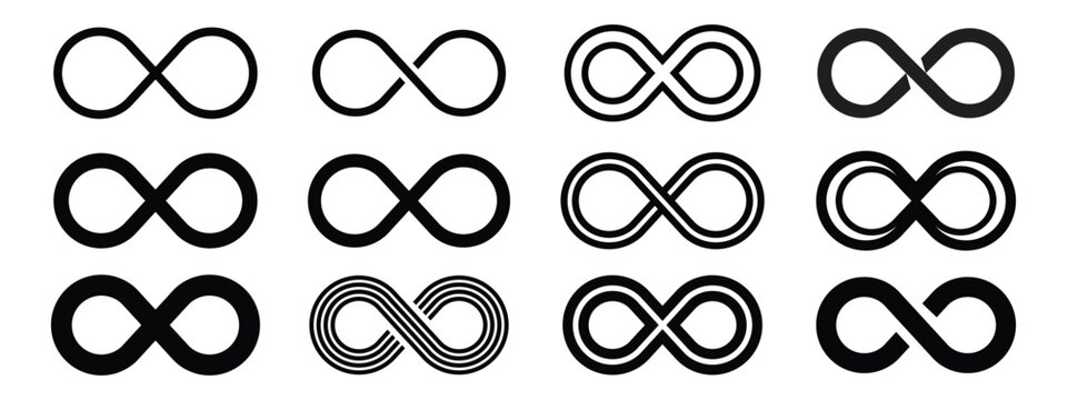 Infinity symbol. Infinity loop icons. Vector unlimited infinity, endless, eternity, infinite, loop symbols. Unlimited endless line shape sign collection icons flat style - stock vector