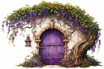 Purple fairy door flowers. Generate Ai