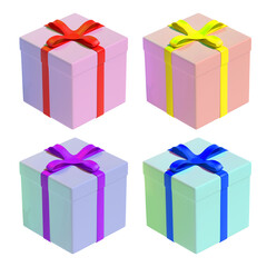 Color 3d gift boxes with bright ribbons. 