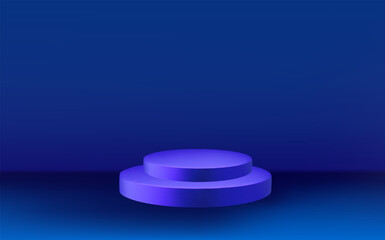 Empty 3d round blue podium with prism overlay.Light neon minimal wall scene.Abstract geometric platforms.