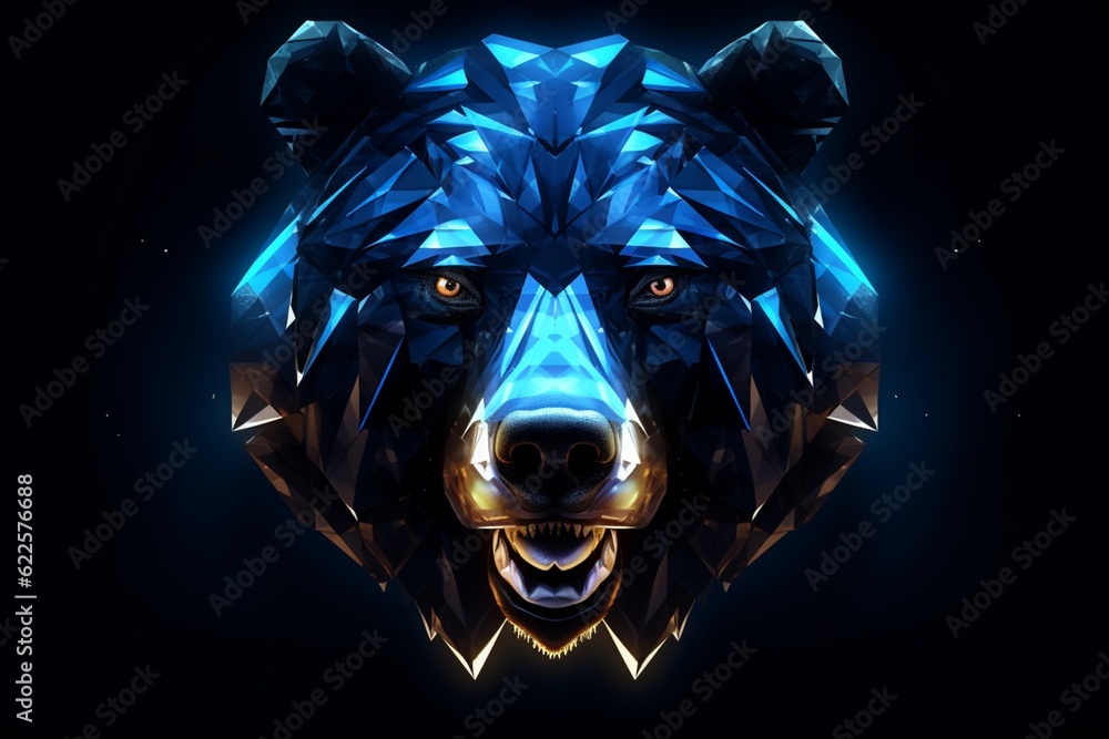 Poster polygon bear with futuristic element. ai generative.