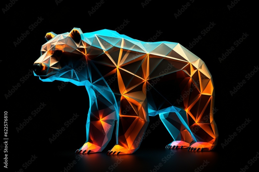 Poster polygon bear with futuristic element. ai generative.