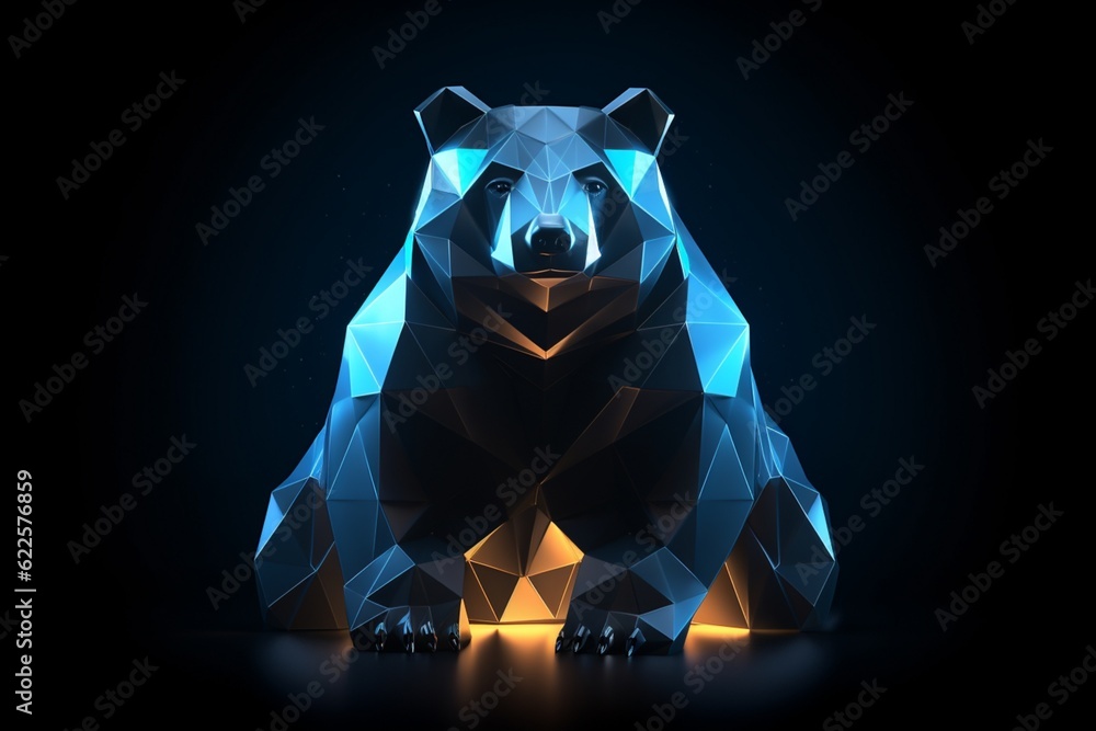 Poster polygon bear with futuristic element. ai generative.