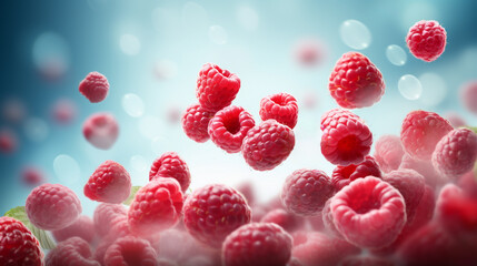 Fresh Raspberries levitating  in air - 622577206
