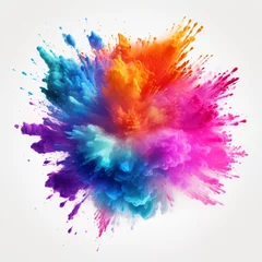 Rolgordijnen a vibrant explosion of colorful powder on a clean white background © LUPACO IMAGES