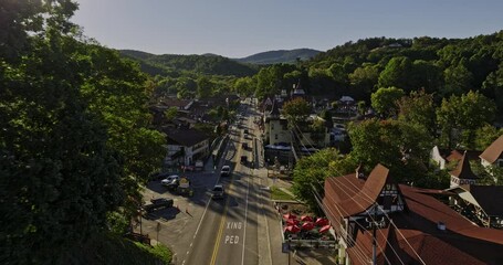 Helen Georgia Aerial v9 drone flyover Bavarian-style town captures the enchanting cultural essence of Bavaria with its timbered details and steep-pitched roofs - Shot with Mavic 3 Cine - October 2022
