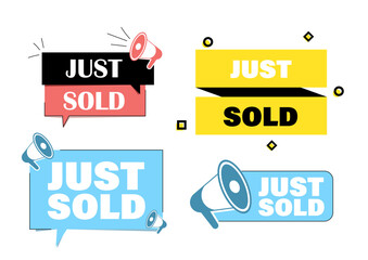 Just sold sticker set with loudspeaker. Badges for promotion and shopping web site