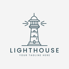 lighthouse logo line art vector illustration template design