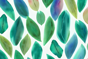 Watercolor leaves in a unique color palette. Generative AI 