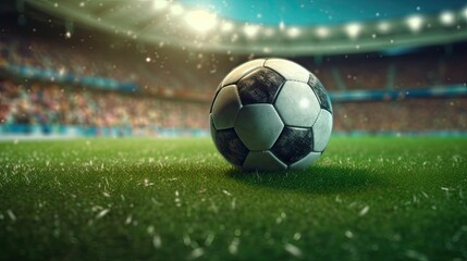 Fototapeta premium Soccer ball on the field of the stadium. 3D rendering.