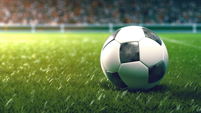 Soccer ball on the field. 3d illustration. Sports background