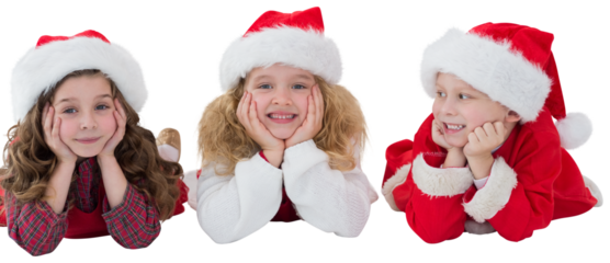 Digital png photo of happy caucasian girls in santa's hat on transparent background