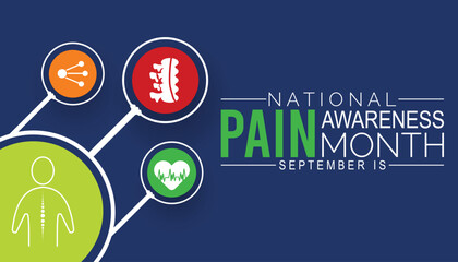 Pain awareness month is observed every year in September. Medical Banner.