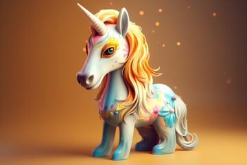 Cute unicorn with a long colorful mane on a colorful background. Generative AI