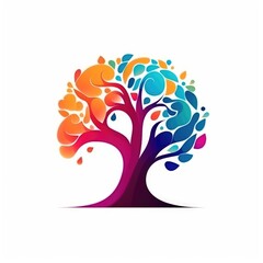 Colorful design of a tree isolated on white background. Generative AI