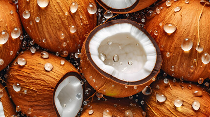 Fresh Coconut background with waterdrops