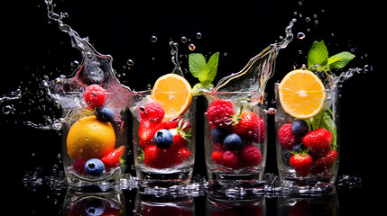Fototapeta na wymiar fresh fruit in water splashing