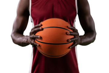 Digital png photo of african american male basketball player holding ball on transparent background