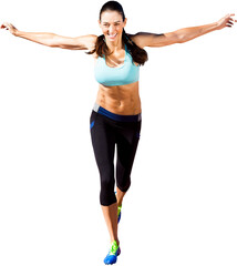 Digital png photo of happy caucasian woman wearing sports clothes on transparent background
