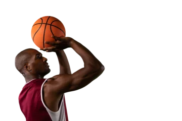 Stoff pro Meter Digital png photo of african american male basketball player throwing ball on transparent background © vectorfusionart