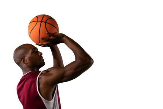 Digital png photo of african american male basketball player throwing ball on transparent background