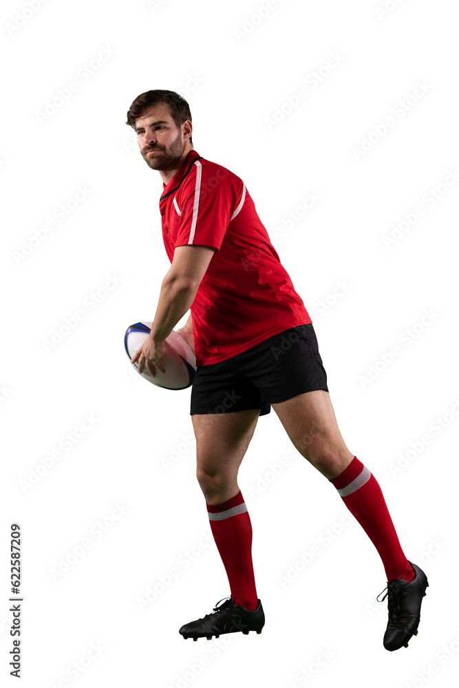 Canvas Prints Digital png photo of caucasian male rugby player holding rugby ball on transparent background