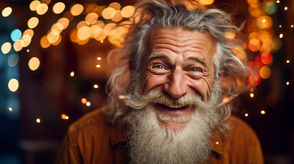 Obraz premium Portrait of a laughing elderly man with gray beard, happy, smiling, enjoying